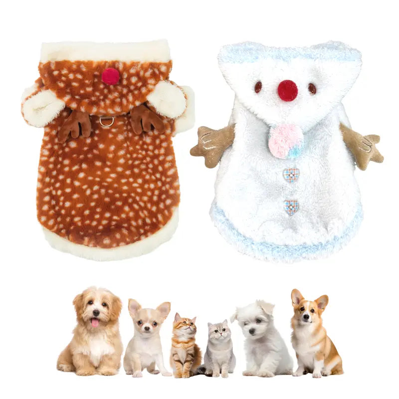 Snowman Christmas Pet Costume - Soft Warm Plush Hooded Outfit with D-Ring Leash Hole for Small/Medium Dogs & Cats, Winter Holiday Apparel