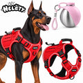 HELETY Dog 2-Piece Tactical Harness Set - No-Pull Reflective Adjustable Mesh+Polyester, Control Handle, Plush Corduroy Flexi Leash, Portable Water Bottle, Leather Bow Tie Collars for Small-Large Dogs, Escape-Proof Cat Safety Night Breakaway