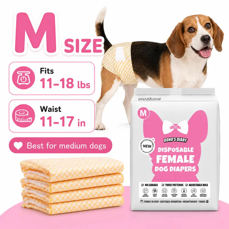 2‑Pack Disposable Dog Wraps(20Ct), Absorbent Doggie Diapers, Rapid-Dry Leak-Proof Puppy Diapers, Wetness Indicator Excitable Urination Incontinence, Comfortable Fit for Girl Dogs in Heat&Elderly Incontinence, Pet Essiential