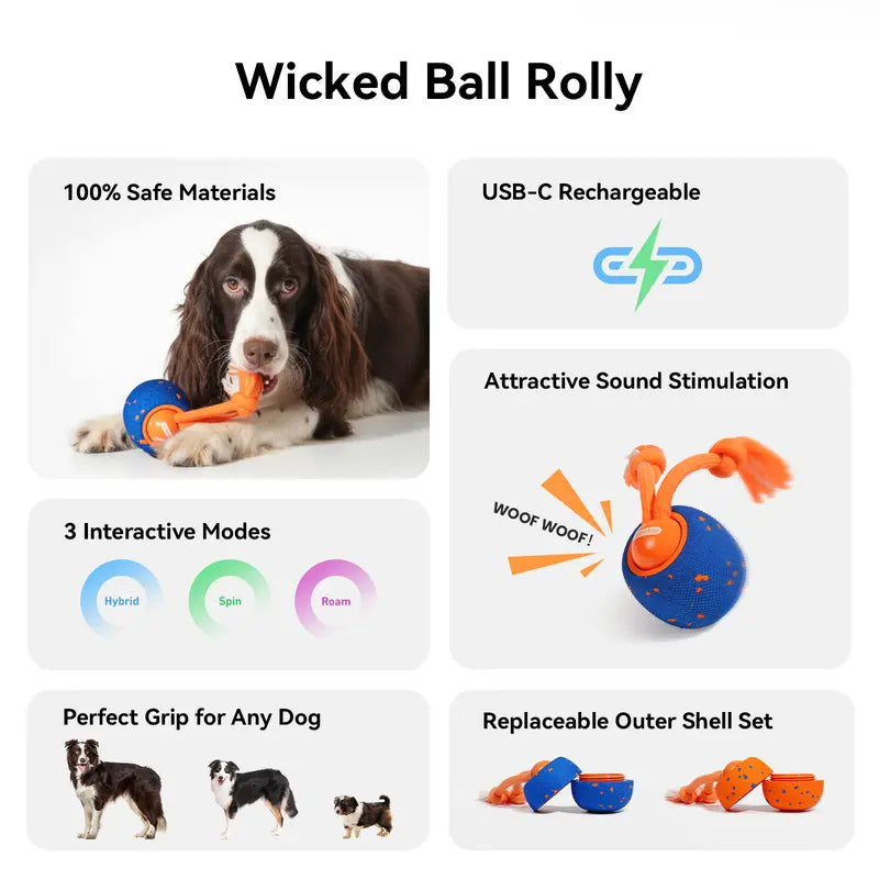 Cheerble Smart Interactive Dog Toy, Wicked Ball Rolly, Automatic Moving, Bouncing, Rotating, E-TPU Material, Active Rolling Interactive Dog Ball for Medium and Large Dogs Petlovers