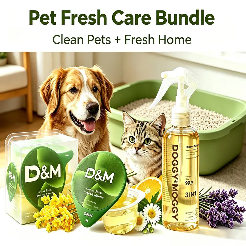 DOGGY&MOGGY 12Ml Pet Fresh Care Bundle - Bio-Enzyme Deodorizer Spray, 10 No-Rinse Cleansing Jelly Cups, Tear-Free, Safe for Pets and Children, Convenient Daily Care, Odor-Eliminating Home Grooming Solution for Dogs and Cats, Home and Furniture Friendly