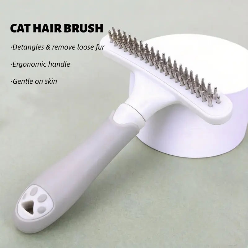 Pet Deshedding Slicker Brush with Rubber Paw Print Ergo Handle - Stainless Steel-Rubber Universal Grooming Tool for Dogs & Cats, Detangles Fur, Removes Floating Strands, Gentle Clean for All Coat Lengths, Moisturizing Deodorant Hair Care Supply