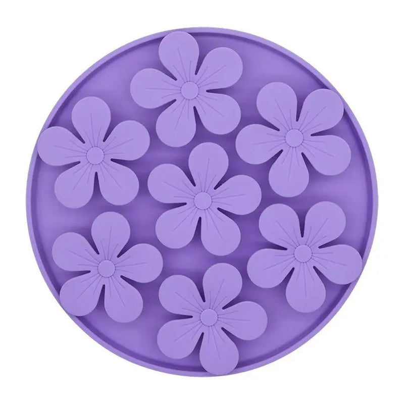Round Flower Silicone Pet Slow Feeder, Interactive Cat and Dog Slow Eating Bowl, Anti-Choking Pet Puzzle Feeding Mat