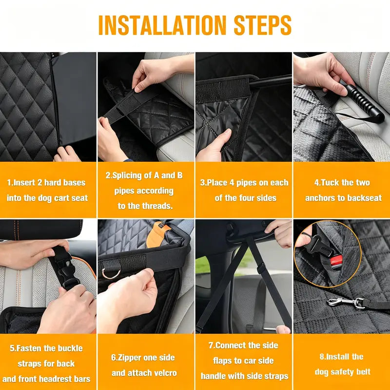 Large Dog Car Seat with 3 Mesh Windows - Waterproof, Stable, Ventilated, Quilted Pet Back Seat Extender with Hard Bottom, Practical Protection Cover for Cars, Trucks