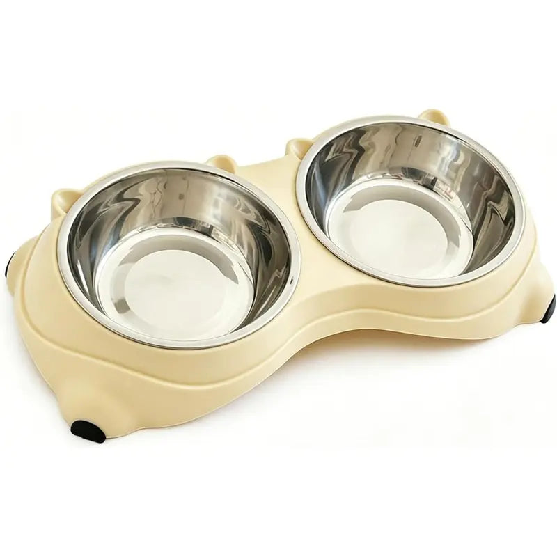 15° Tilted Raised Pet Feeding Set for Cats & Small Dogs, 2 Stainless Steel Containers, Non-Slip, Splash-Proof, Whisker-Friendly, Dishwasher Safe Indoor Recreation Gear