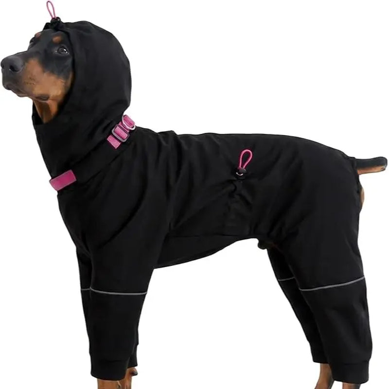 Kuoser Dog Raincoat - Waterproof Outdoor Pet Clothing with Reflective Stripes, Adjustable Hood, Leash D-Ring, 8-Leg Design, Lightweight Fabric for Hikes, Full-Body Coverage for Small/Medium/Large Dogs (Pink, Black)