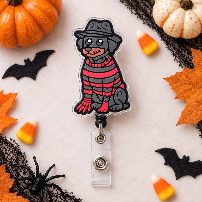 Halloween Dog Badge Reel, Spooky Puppy Retractable ID Badge Holder, Horror Pet Badge Clip, Nurse Teacher Halloween Gift