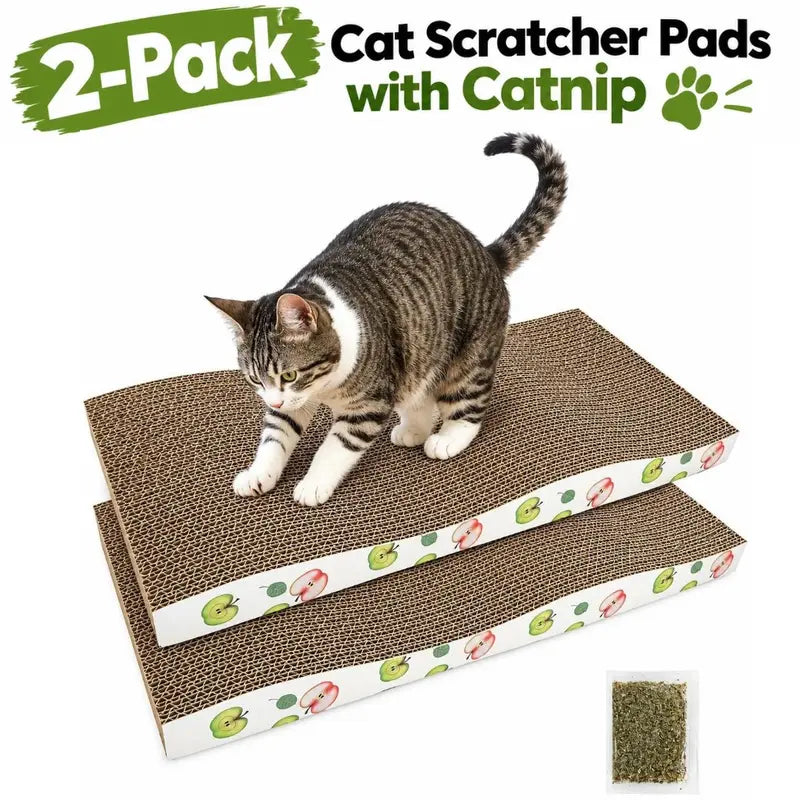 2-Pack Modern Cardboard Cat Scratch Pads with Catnip, Reversible Scratch Boards for Indoor Cats, Furniture & Sofa Protection, Protects & Entertains Feline Pets