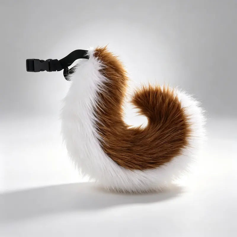 Adult Faux Fur Ears + Tail Set - Handmade Halloween Costume Roleplay Accessory, Adjustable Strap Waist Tail, Casual Soft Hair Headband for Secure Fit Parties