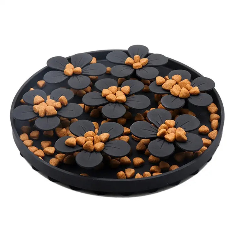 Round Flower Silicone Pet Slow Feeder, Interactive Cat and Dog Slow Eating Bowl, Anti-Choking Pet Puzzle Feeding Mat