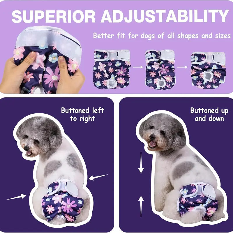 Dono 3-Pack Reusable Female Dog Diapers - 3-Pieces Machine Washable Pads Nappies, Eco-Friendly, Leak-Proof, Fast-Absorbing for Girl Dogs in Period Heat