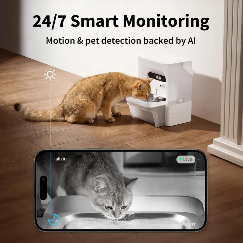 PETKIT Eversweet Ultra AI Camera Pet Water Fountain - 5L/169Fl Oz Filter-Free Automatic Fountain with 140° Wide-Angle Lens, 5G Wifi, App Control, Wastewater Separation, End-To-End Encrypted, Spring Flow, Cubes, Abs+Steel, Hydration Track for Pet