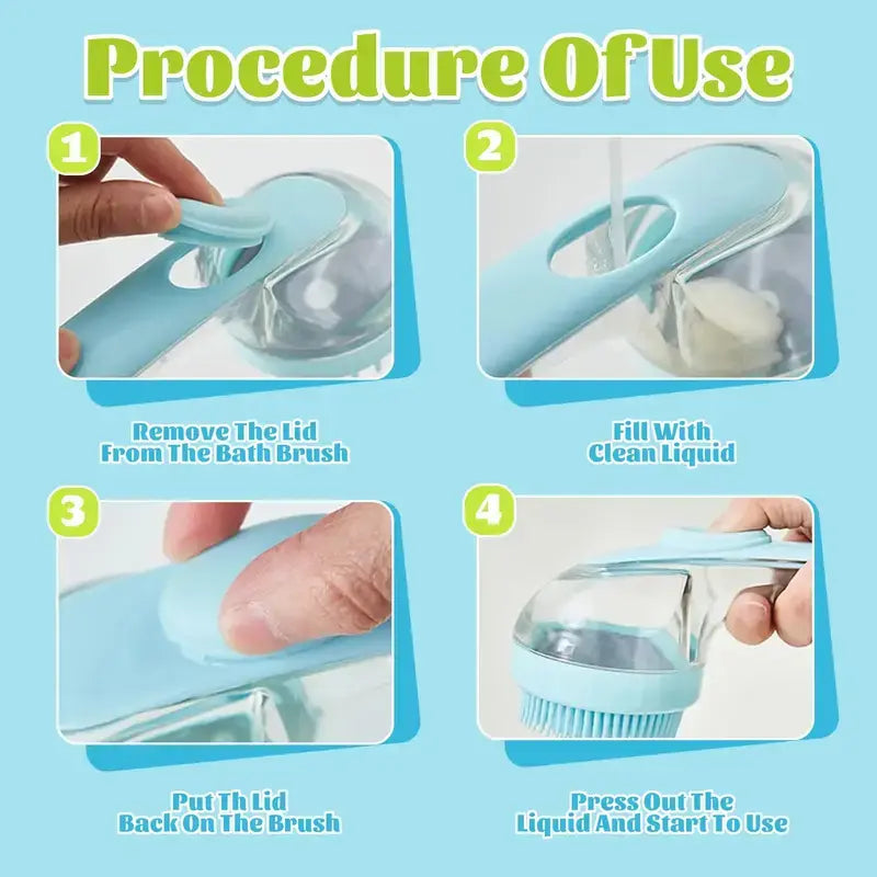 Silicone Pet Shampoo Brush with Soap Dispenser Dog and Cat Bath Brush Gentle Massage Scrubber Grooming Tool for Short and Long Fur Refillable Pet Washing Cleaning Accessory for Home Grooming