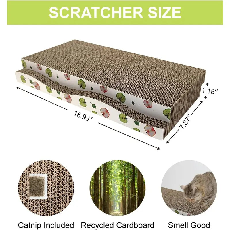 2-Pack Modern Cardboard Cat Scratch Pads with Catnip, Reversible Scratch Boards for Indoor Cats, Furniture & Sofa Protection, Protects & Entertains Feline Pets
