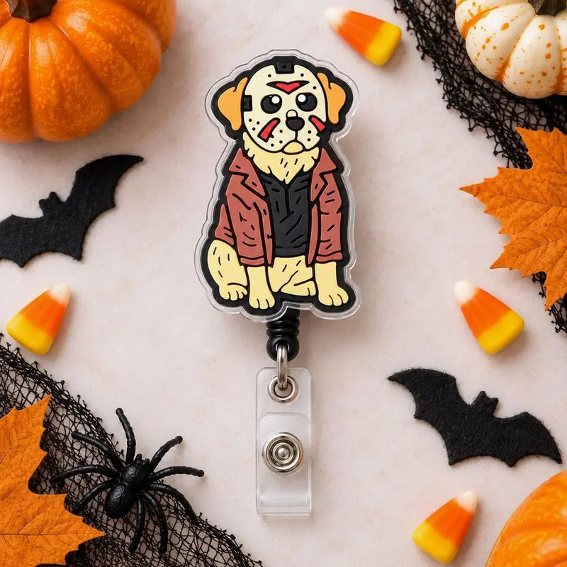 Halloween Dog Badge Reel, Spooky Puppy Retractable ID Badge Holder, Horror Pet Badge Clip, Nurse Teacher Halloween Gift