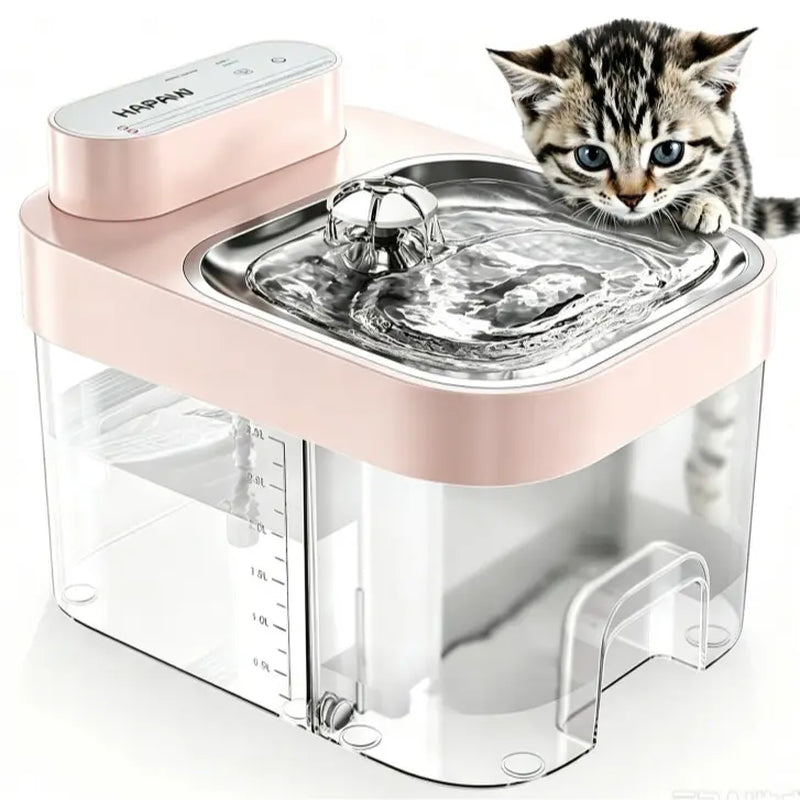 HAPAW Smart Cat Water Fountain - 3L Clean, 1.35L Wastewater Tanks (4.35L Total), 5000Mah Cordless, Filter-Free, 2 Flow Modes, App Remote Control for Multi-Cat Homes & Busy Owners