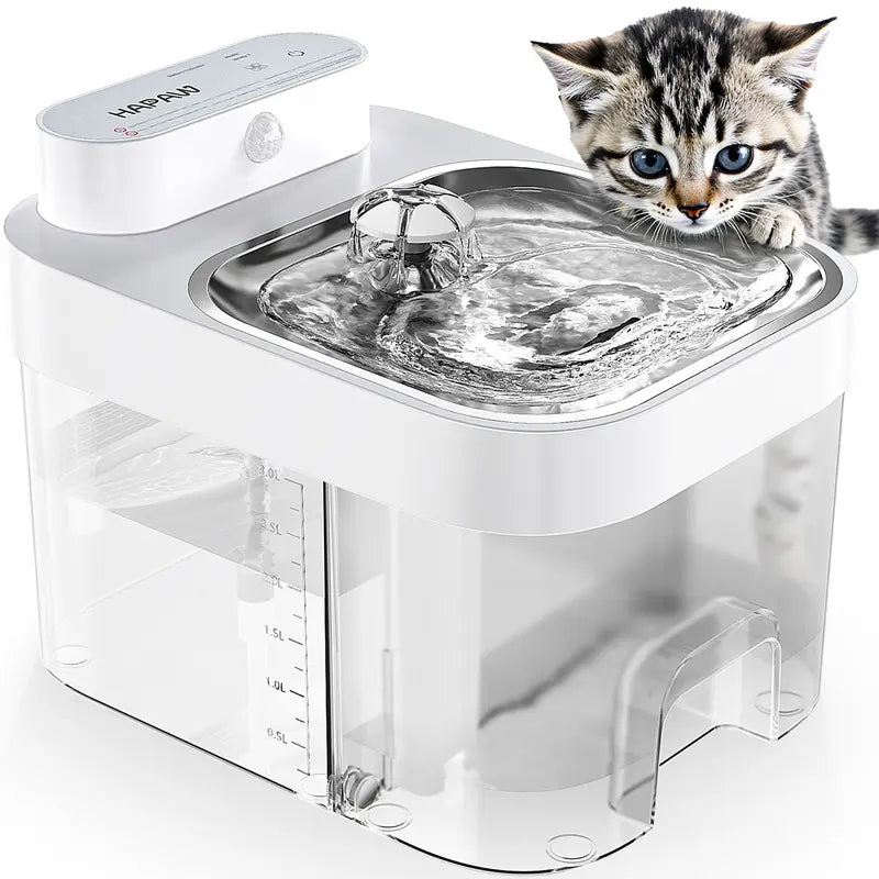 HAPAW Smart Cat Water Fountain - 3L Clean, 1.35L Wastewater Tanks (4.35L Total), 5000Mah Cordless, Filter-Free, 2 Flow Modes, App Remote Control for Multi-Cat Homes & Busy Owners