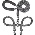 Double Dog Leash, 360° Swivel No Tangle Dual Leash for 2 Dogs, Heavy Duty Shock Absorbing Bungee Leashes with Comfortable Padded Handle & Reflective Stitching for Medium Large Dogs Walking Running Training, Black (25-150 Lbs)