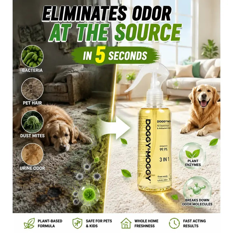 DOGGY&MOGGY 12Ml Pet Fresh Care Bundle - Bio-Enzyme Deodorizer Spray, 10 No-Rinse Cleansing Jelly Cups, Tear-Free, Safe for Pets and Children, Convenient Daily Care, Odor-Eliminating Home Grooming Solution for Dogs and Cats, Home and Furniture Friendly