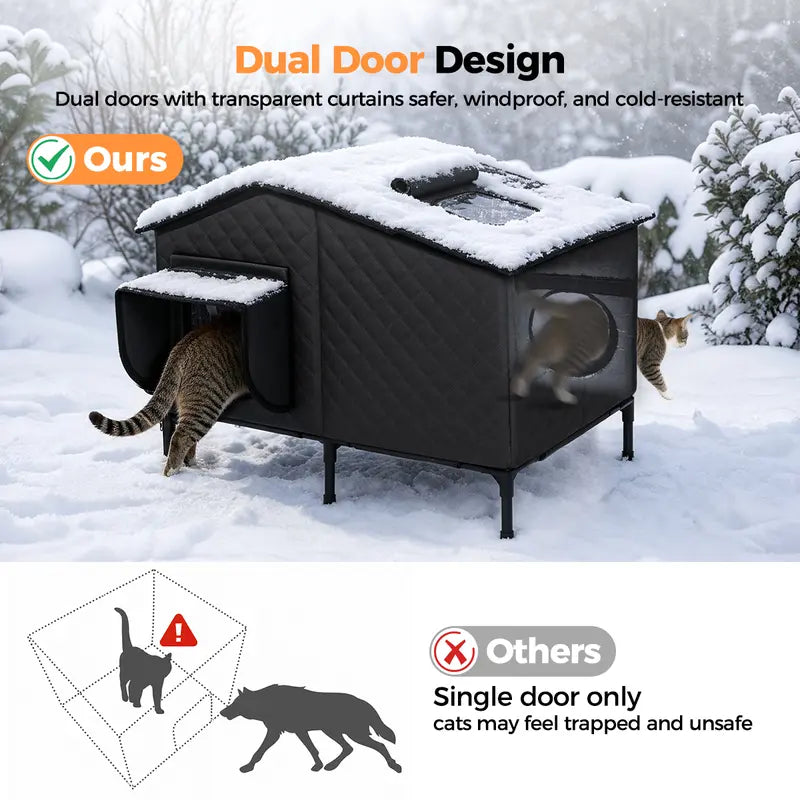 Petcozife Smart Heated Cat House for Indoor/Outdoor Use, Insulated Winter Shelter with 8-in-1 Temperature Control, Waterproof and Chew-Proof Design, FCC/UL Certified, One-Way Escape Door, Available in Medium/Large Sizes