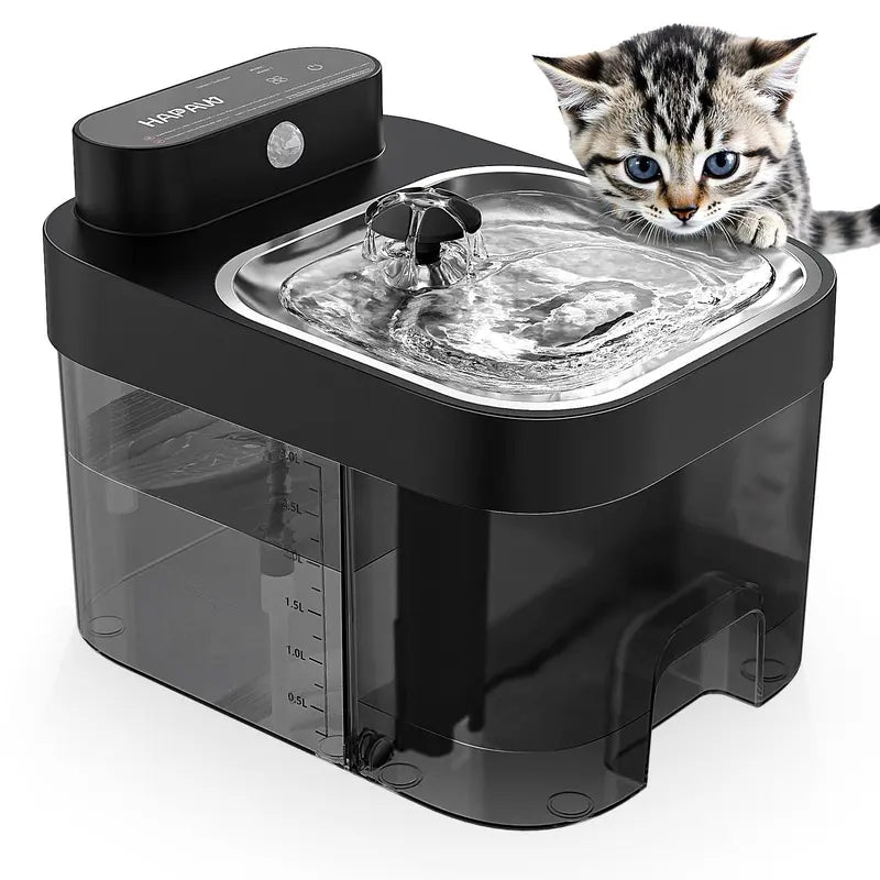 HAPAW Smart Cat Water Fountain - 3L Clean, 1.35L Wastewater Tanks (4.35L Total), 5000Mah Cordless, Filter-Free, 2 Flow Modes, App Remote Control for Multi-Cat Homes & Busy Owners