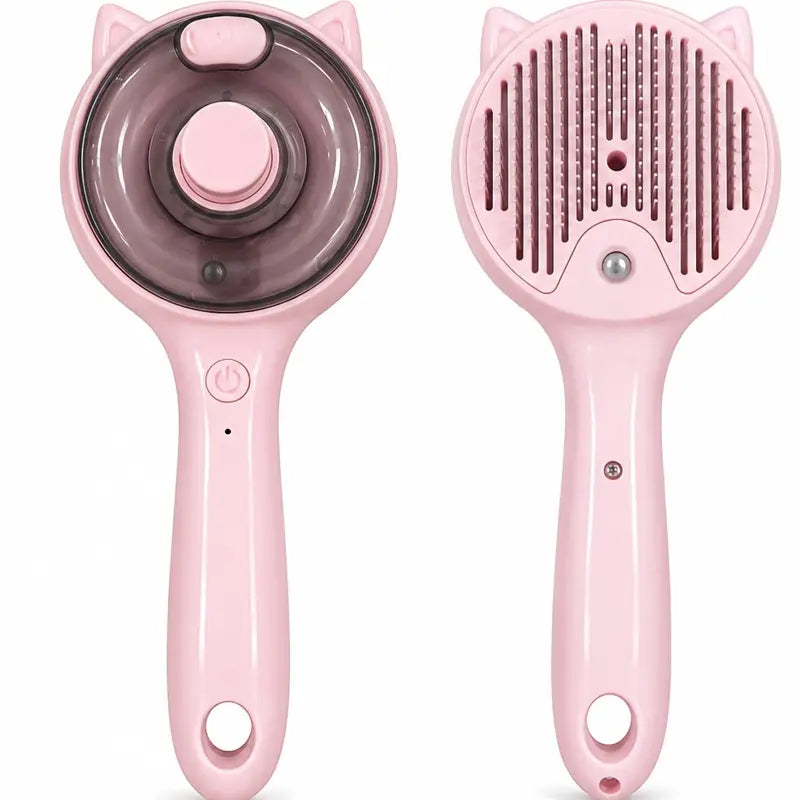 Self-Cleaning Cat & Dog Deshedding Brush with Spray Mist, 1-Button Hair Release, Steel Bristles, Pet Grooming Deshedding Tool