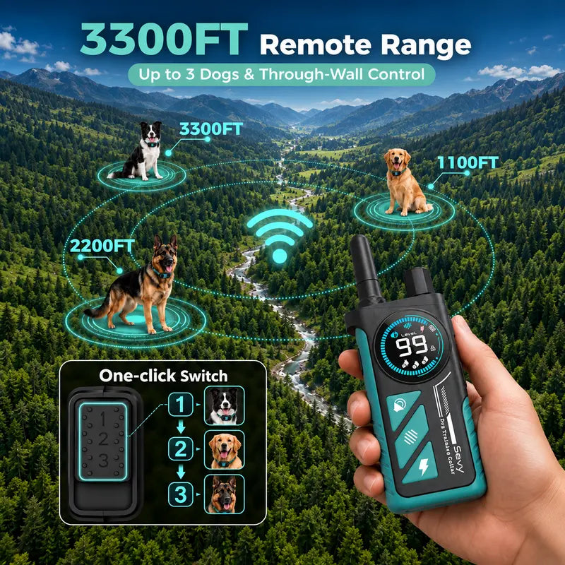 Sevy 2-Pack 2-In-1 Safe Dog Training Shock Collars - 3300FT Range, Waterproof, 4 Modes (Beep,Vibration,Static Shock,Auto Bark), 5-Stage Progressive Correction, Color Screen Remote, Rechargeable, Hiking Compatible for All Dog Sizes
