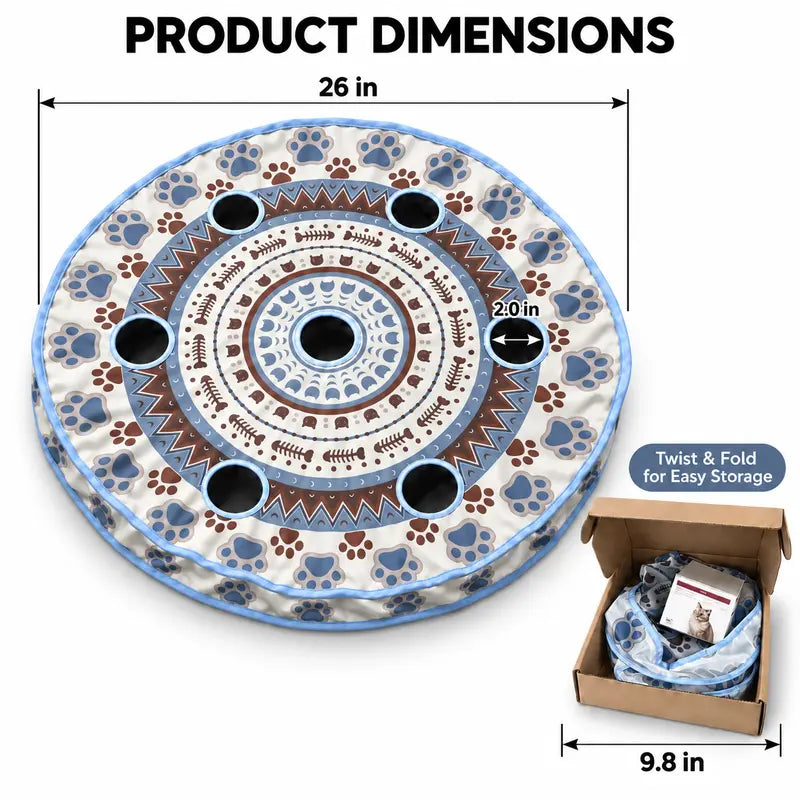 Interactive Cat Toy Set for Kittens&Adults - 7-Hole Play Mat with Smart Touch-Activated 3-Speed Moving Ball, Chirping Feature, Pouch Storage & USB Rechargeable Design for Bored Indoor Cats