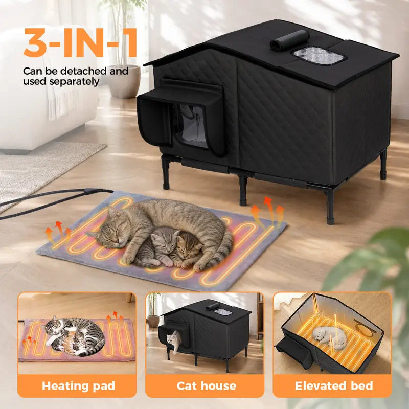 Petcozife Smart Heated Cat House for Indoor/Outdoor Use, Insulated Winter Shelter with 8-in-1 Temperature Control, Waterproof and Chew-Proof Design, FCC/UL Certified, One-Way Escape Door, Available in Medium/Large Sizes