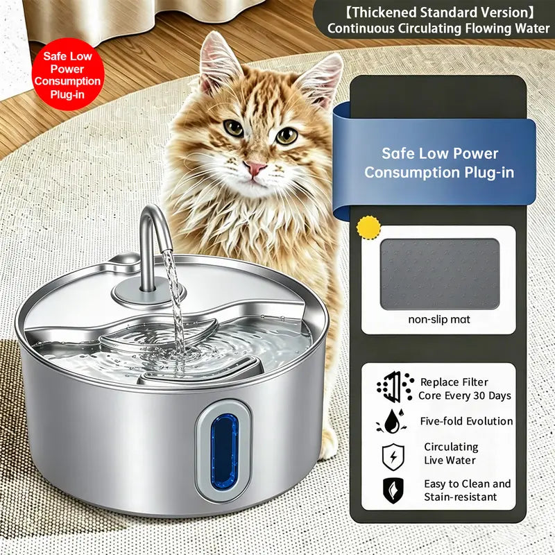 3.2L Stainless Steel Pet Water Fountain for Cats & Dogs - Automatic Hydration Dispenser with LED Level Window, Ultra-Quiet Pump, 12 Filters, 12 Sponge Pads, Modern Home Decor Compatibility