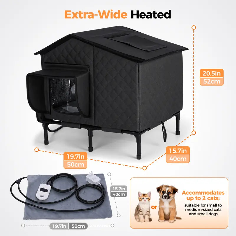 Petcozife Smart Heated Cat House for Indoor/Outdoor Use, Insulated Winter Shelter with 8-in-1 Temperature Control, Waterproof and Chew-Proof Design, FCC/UL Certified, One-Way Escape Door, Available in Medium/Large Sizes
