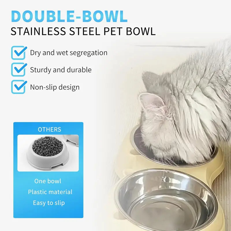 15° Tilted Raised Pet Feeding Set for Cats & Small Dogs, 2 Stainless Steel Containers, Non-Slip, Splash-Proof, Whisker-Friendly, Dishwasher Safe Indoor Recreation Gear