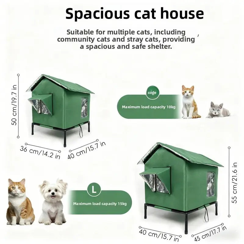 Elevated Waterproof Outdoor Cat House - Foldable Portable 4-Season Shelter for Stray Cats, Weatherproof Cat Villa
