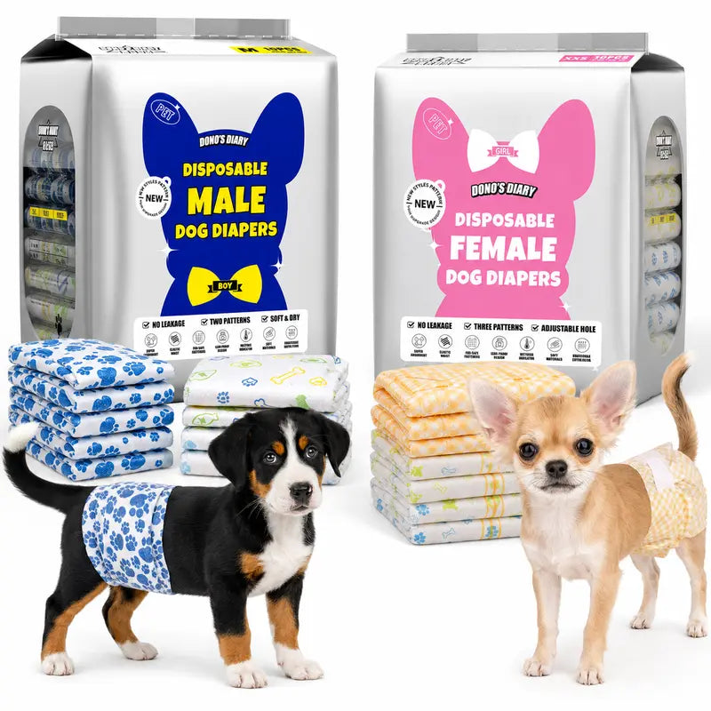 2‑Pack Disposable Dog Wraps(20Ct), Absorbent Doggie Diapers, Rapid-Dry Leak-Proof Puppy Diapers, Wetness Indicator Excitable Urination Incontinence, Comfortable Fit for Girl Dogs in Heat&Elderly Incontinence, Pet Essiential