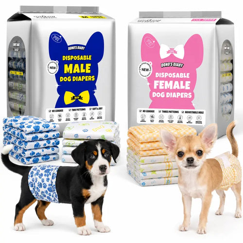2‑Pack Disposable Dog Wraps(20Ct), Absorbent Doggie Diapers, Rapid-Dry Leak-Proof Puppy Diapers, Wetness Indicator Excitable Urination Incontinence, Comfortable Fit for Girl Dogs in Heat&Elderly Incontinence, Pet Essiential