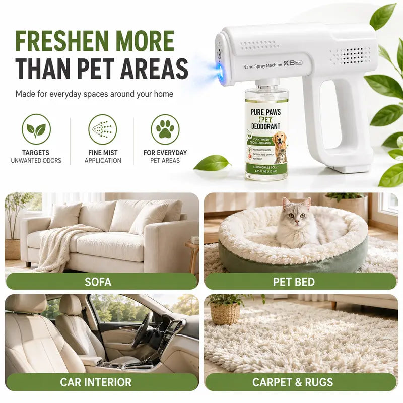 Pure Paws Pet Odor Eliminator Kit - 1 Sprayer + 4 X 120 Ml Refills for Effective Pet Deodorization