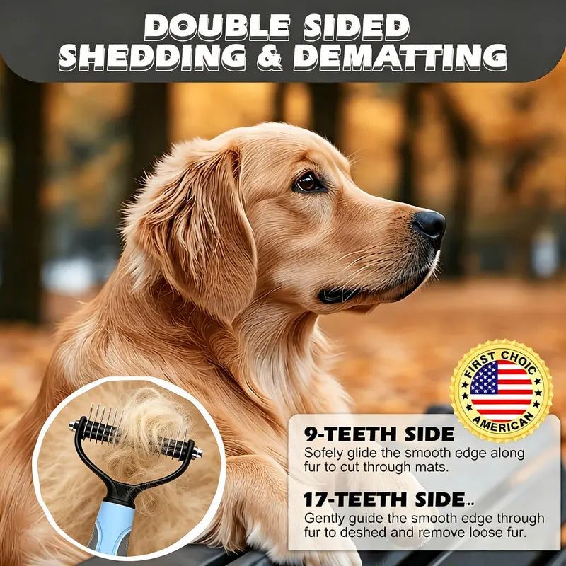 3-Piece Stainless Steel Grooming Comb Set for Dogs and Cats - Ergonomic Non-Slip Handle, Undercoat Rake, Fine-Toothed Face Comb, and Easy Detangling Brush for All Breeds