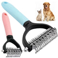 Pet Dematting Rake for Dogs & Cats - Double-Sided Stainless Steel Blades with Dual-Side Teeth, Ergonomic Non-Slip Handle Grooming Tool to Remove Mats, Tangles, Matted Hair & Loose Coat, Easy to Clean