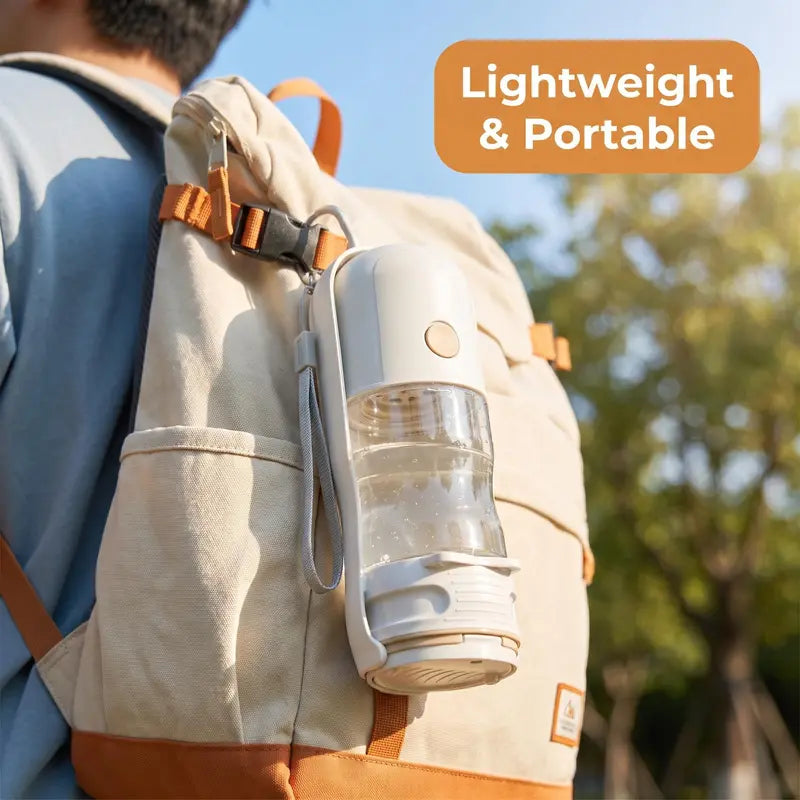 Portable Dog Travel Bottle with Food Storage, Leakproof Design, One-Touch Dispensing for Feeding and Hydration