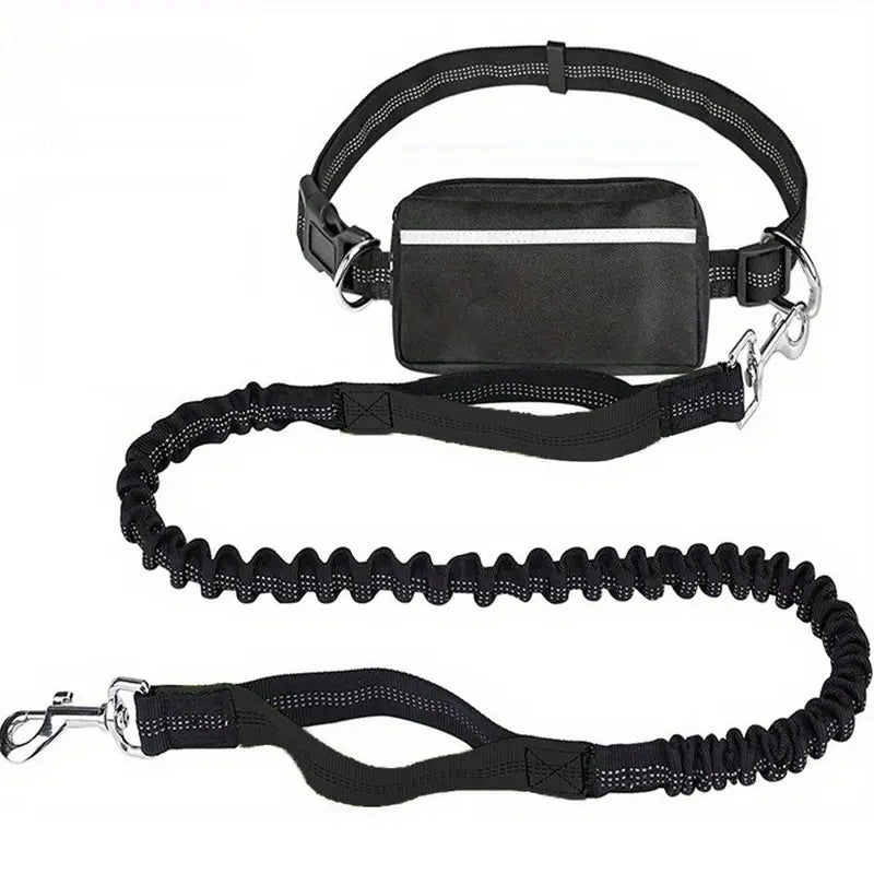 Hands Free Dog Leash with Waist Bag, Reflective Bungee Dog Leash with Dual Handles for Running, Walking & Hiking, Shock Absorbing Dog Lead