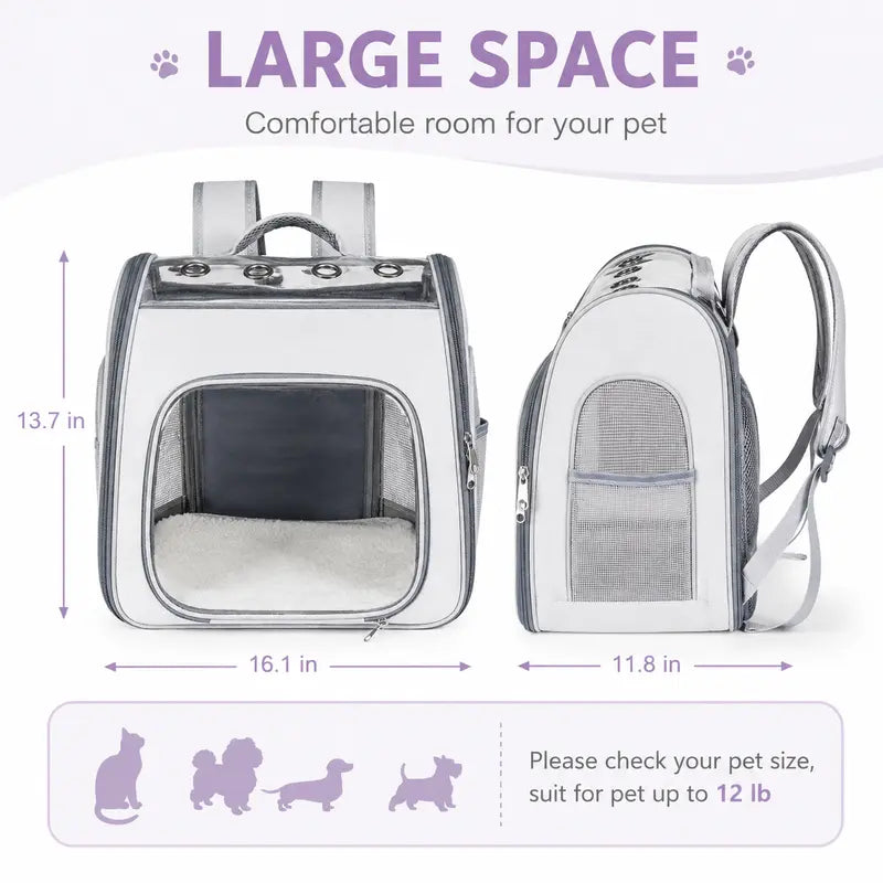 EGFSK Breathable Mesh Cat Carrier Backpack Set Pack, Pet Travel Carrier with Adjustable Harness-Leash, Airflow Vents, Easy Access Dual Zips, Removable Pad for Cats & Small Dogs up to 12 Lbs, Gray