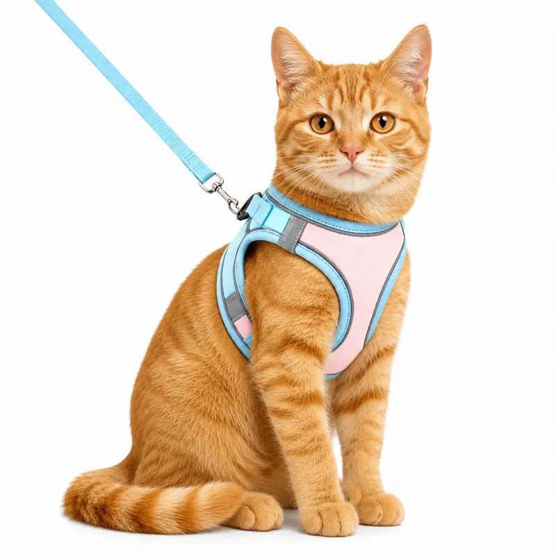 Escape Proof Cat Harness and Leash Set Pack - Adjustable, Soft Mesh Fabric, Lightweight, Sturdy Lock, Stress-Free for Small/Medium Cats (Solid Colors)