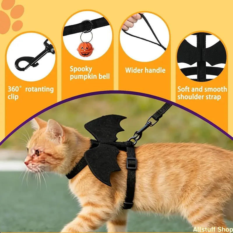 2026 New Unisex Fit Adjustable Bat Wing Mesh Vest Harness for Small Pets, Escape-Proof Soft Mesh Fabric Leash Set for Halloween Walks, Lightweight Walking Training Cosplay Outfit by Sohochic