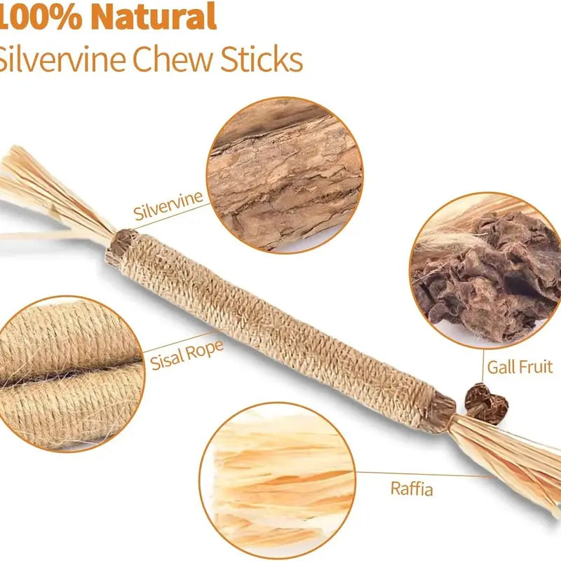 Premium Natural Silvervine-Matatabi Cat Chew Stick Toy - Bite-Resistant, Edible Natural Fiber Toy for Dental Health, Stress Relief, Safe Chewing (Catnip Alternative Oral Care Supply)