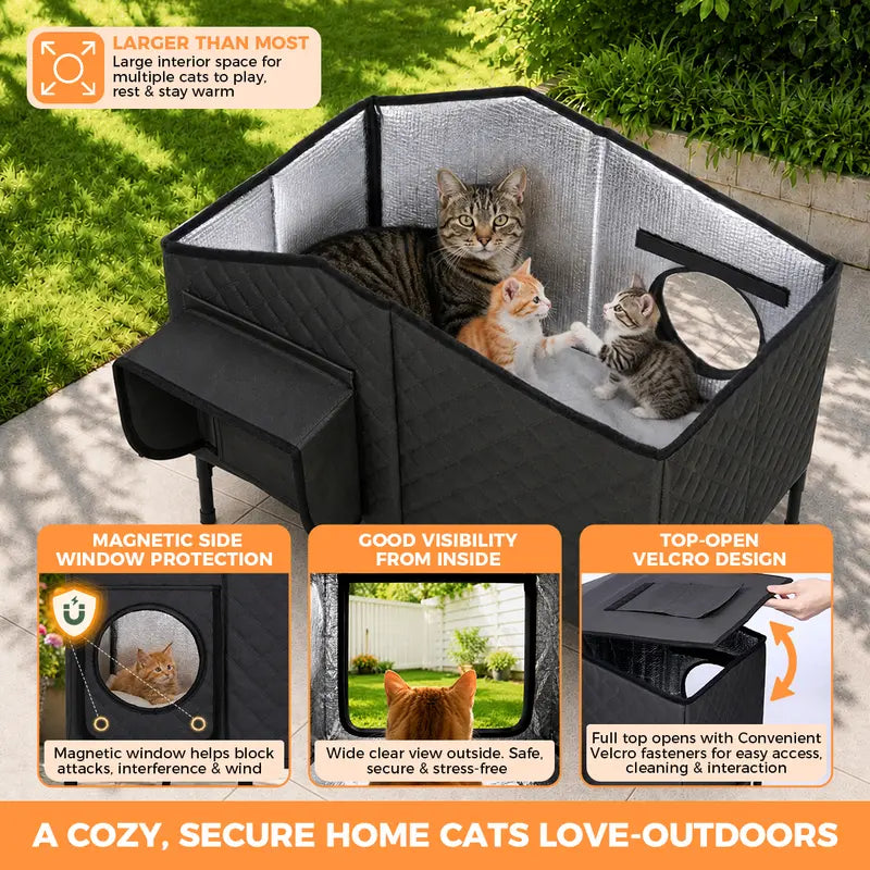 Petcozife Smart Heated Cat House for Indoor/Outdoor Use, Insulated Winter Shelter with 8-in-1 Temperature Control, Waterproof and Chew-Proof Design, FCC/UL Certified, One-Way Escape Door, Available in Medium/Large Sizes