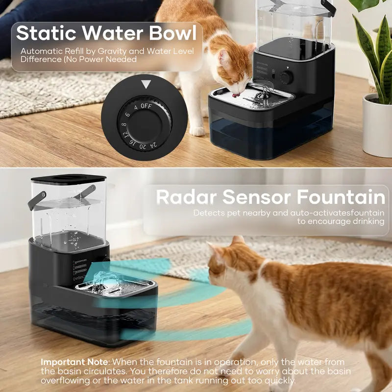3L Filterless Cat & Small Dog Water Fountain, Cordless Automatic Pet Water Dispenser with Motion Sensor, Separate Clean & Used Water, No Replacement Filters Needed, 304 Stainless Steel Bowl