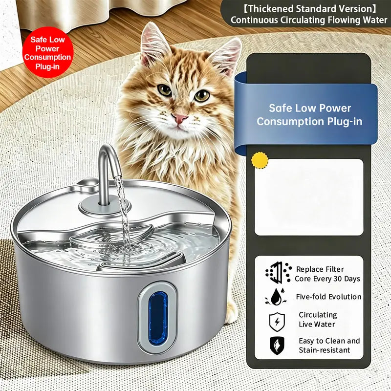 3.2L Stainless Steel Pet Water Fountain for Cats & Dogs - Automatic Hydration Dispenser with LED Level Window, Ultra-Quiet Pump, 12 Filters, 12 Sponge Pads, Modern Home Decor Compatibility