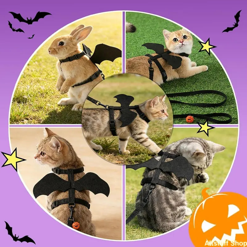 2026 New Unisex Fit Adjustable Bat Wing Mesh Vest Harness for Small Pets, Escape-Proof Soft Mesh Fabric Leash Set for Halloween Walks, Lightweight Walking Training Cosplay Outfit by Sohochic