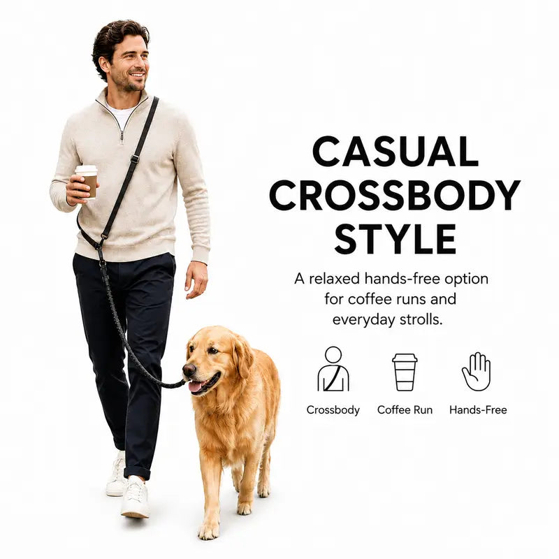 6-In-1 Hands-Free Bungee Dog Leash for Medium-Large Dogs - Nylon Webbing, Shock-Absorbing, Adjustable Waist & Crossbody Straps, Reflective Leashes for Walking, Car Rides, Bungee Leashes