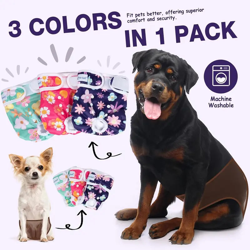 Dono 3-Pack Reusable Female Dog Diapers - 3-Pieces Machine Washable Pads Nappies, Eco-Friendly, Leak-Proof, Fast-Absorbing for Girl Dogs in Period Heat